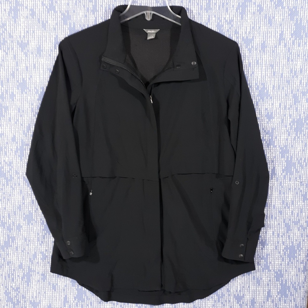 Eddie Bauer Jacket Womens L Full Zip Lightweight Black Vented Outdoor Travel